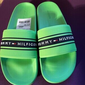 Tommy Hilfiger Pool Slide Sandals Men's Size 10 Green Logo Strap Slip On